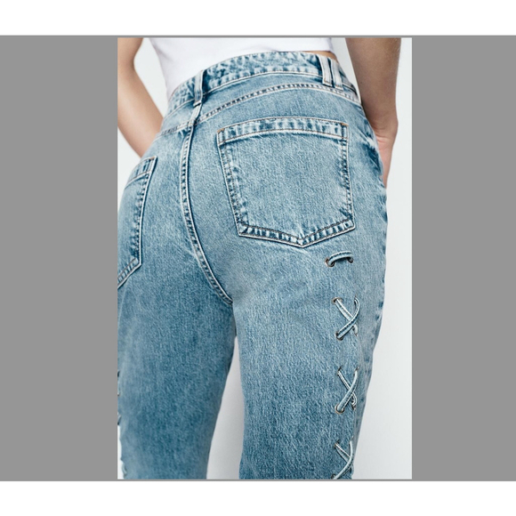 Zara Slim Jeans with side lacing Z1975 Size 38 EU 6 US - Picture 3 of 9